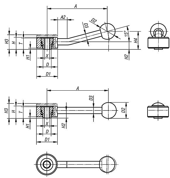 Spannhebel flach, Edelstahl, mit Innengewinde