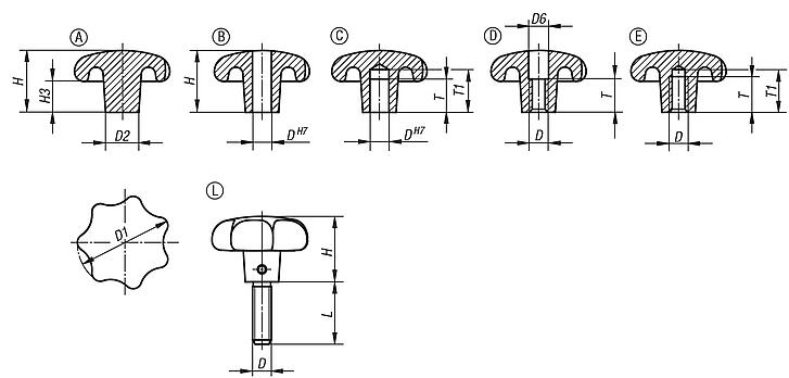 Sterngriffe ähnlich DIN 6336 aus Aluminium