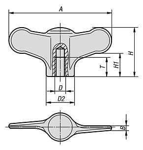 Wing gripsinternal thread, stainless steel