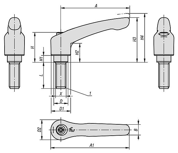 Clamping levers with external thread