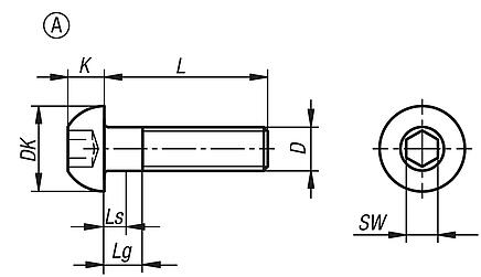 Schrauben mit abgeflachtem Halbrundkopf mit Innensechskant DIN EN ISO 7380-1, Form A