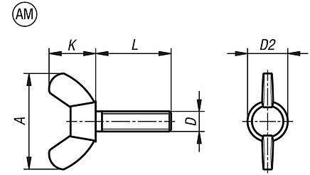 Flügelschrauben, Form AM, amerikanische Form