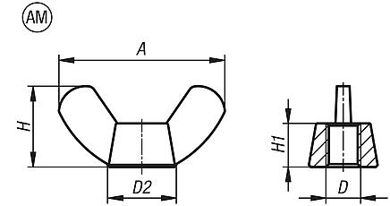 Flügelmuttern, Form AM, amerikanische Form