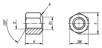 Sechskantmuttern 1,5 D hoch DIN 6330 erweitert
