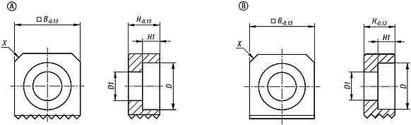 Grippers, tool steel, rectangular
with counterbore
