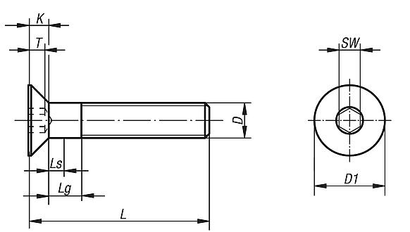 Screws with countersunk head hexagon socket DIN EN ISO 10642