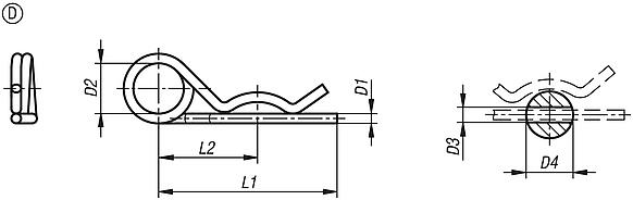 Federstecker ähnlich DIN 11024, Form D, mit doppelter Windung