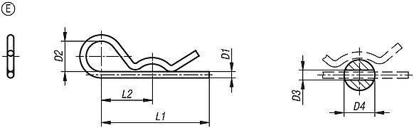 Federstecker ähnlich DIN 11024, Form E, mit einfacher Windung