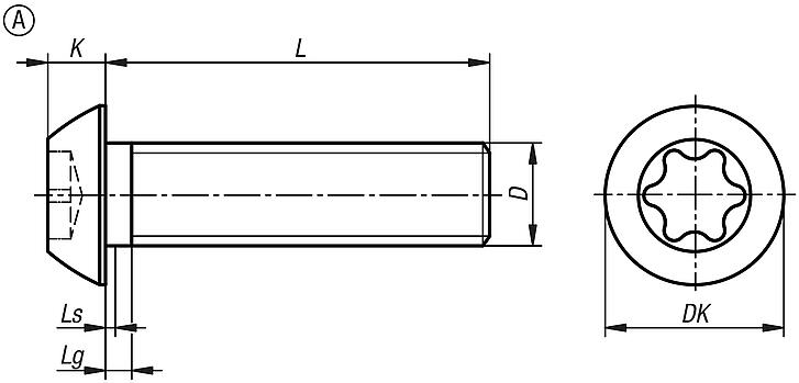Schrauben mit abgeflachtem Halbrundkopf und Innensechsrund ähnlich DIN 34805, Form A