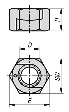 Hexagon nuts QT steel, two-part 
without collar