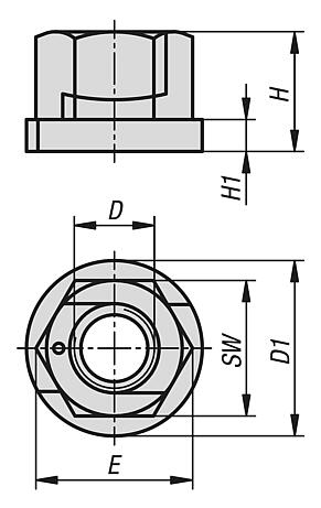 Hexagon nuts, QT steel, two-part 
with collar