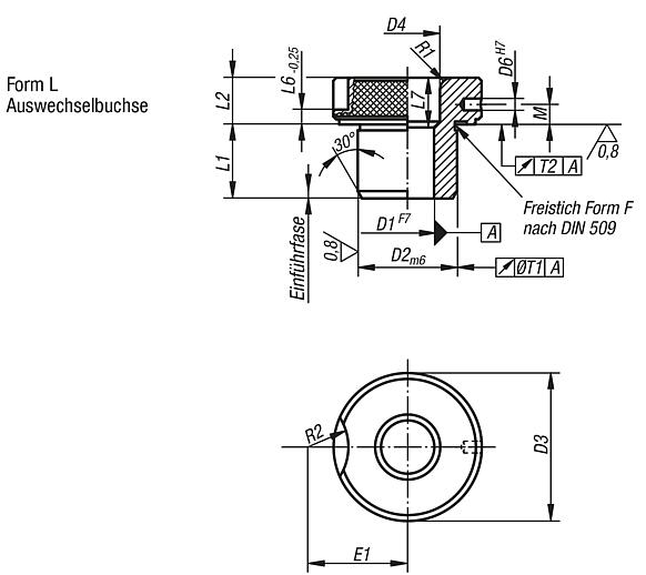 Steckbohrbuchsen DIN 173 Teil 1 Form L
Innen-Ø >10 mm 