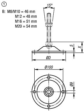 Teller für Stellfüße aus Stahl oder Edelstahl, Form B