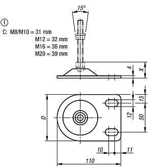 Teller für Stellfüße aus Stahl oder Edelstahl, Form C