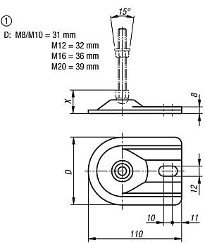 Teller für Stellfüße aus Stahl oder Edelstahl, Form D