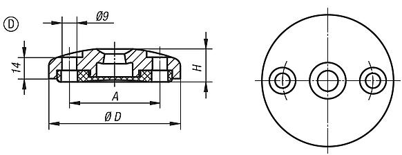 Teller für Stellfüße aus Zinkdruckguss oder Edelstahl, Form D