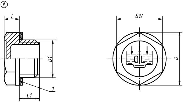 Verschlussschrauben Form A, mit Einfüllsymbol