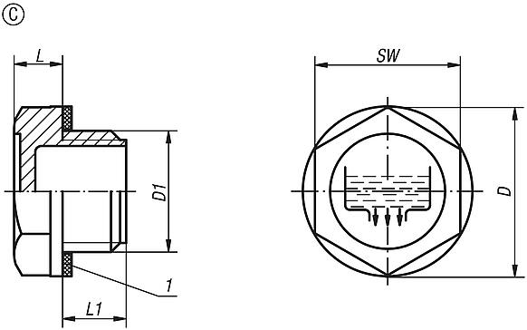 Verschlussschrauben Form C, mit Ablasssymbol