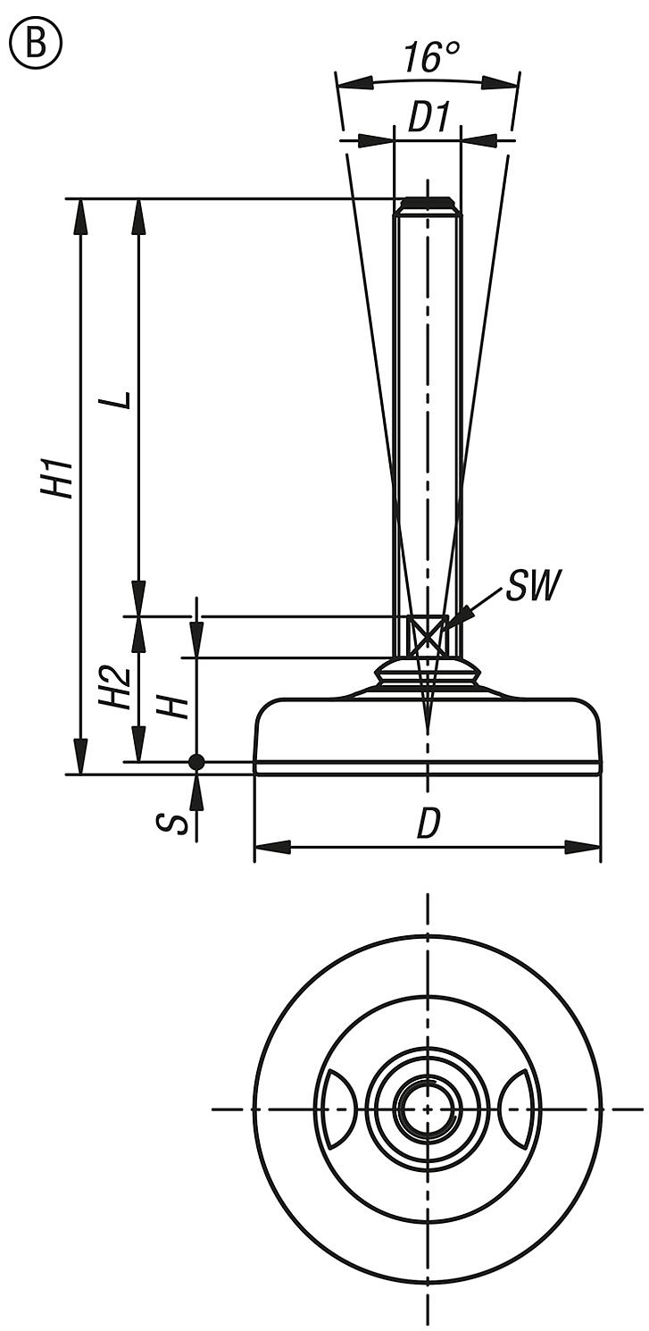 Stellfüße Edelstahl, Form B