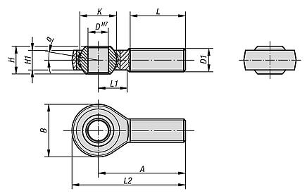 Rod ends with plain bearing, external thread, steel, DIN ISO 12240-1
maintenance-free