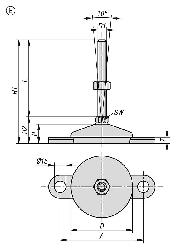 Levelling feet steel or stainless steel
Form E