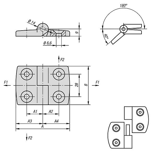 Scharniere aus Aluminium, aushängbar, links