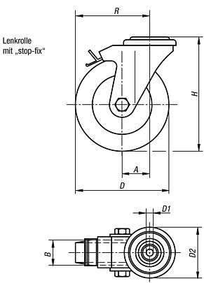 Lenkrolle mit stop fix