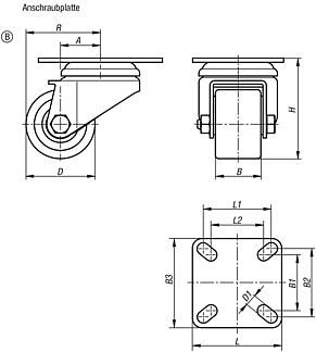 Stahlblech-Lenkrollen Kompakt-Ausführung, Form B