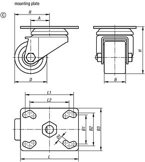 Swivel castors compact version, Form C
