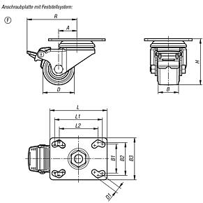 Stahlblech-Lenkrollen Kompakt-Ausführung, Form F