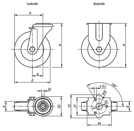 Apparate-Lenk- und Bockrollen Standard-Ausführung