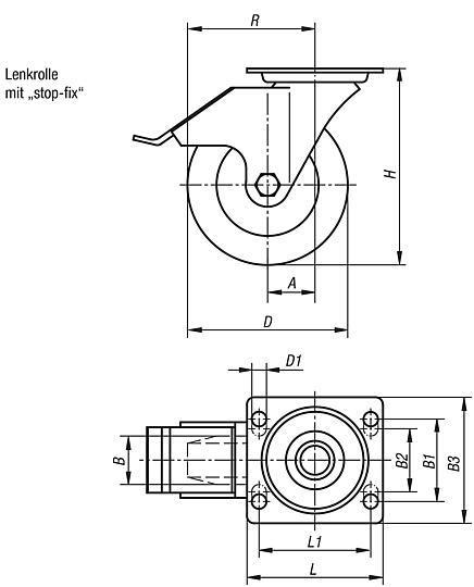 Lenkrolle mit stop fix