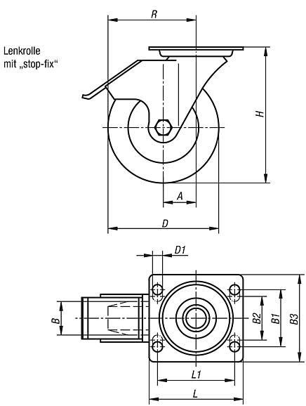 Lenkrolle mit "stop-fix"