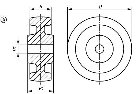 Polyamidräder, schwere Ausführung mit Gleitlager, Form A