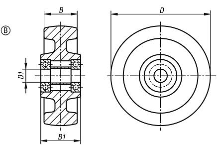 Polyamidräder, schwere Ausführung mit Kugellager, Form B