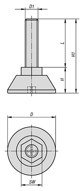 Stellfüße rund mit Sechskant