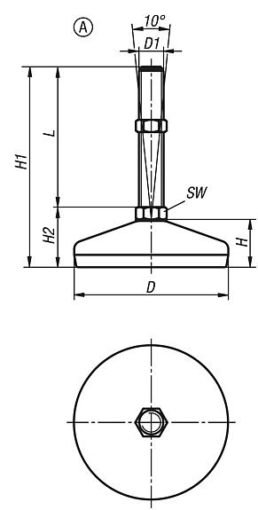 Stellfüße Stahl oder Edelstahl
Form A