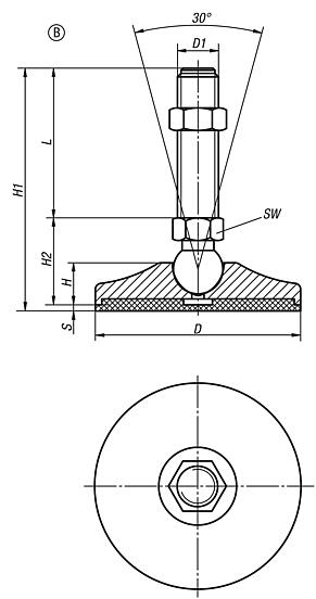 Gelenkfüße Stahl, Form B