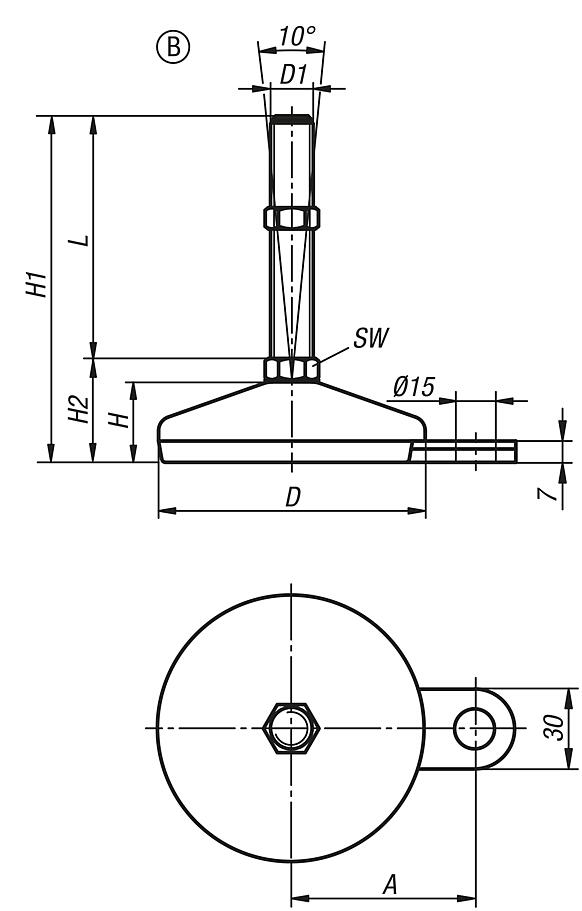 Levelling feet steel or stainless steel Form B