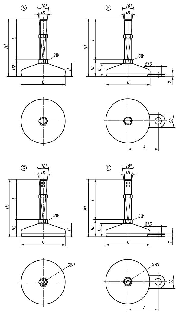 Levelling feet steel or stainless steel