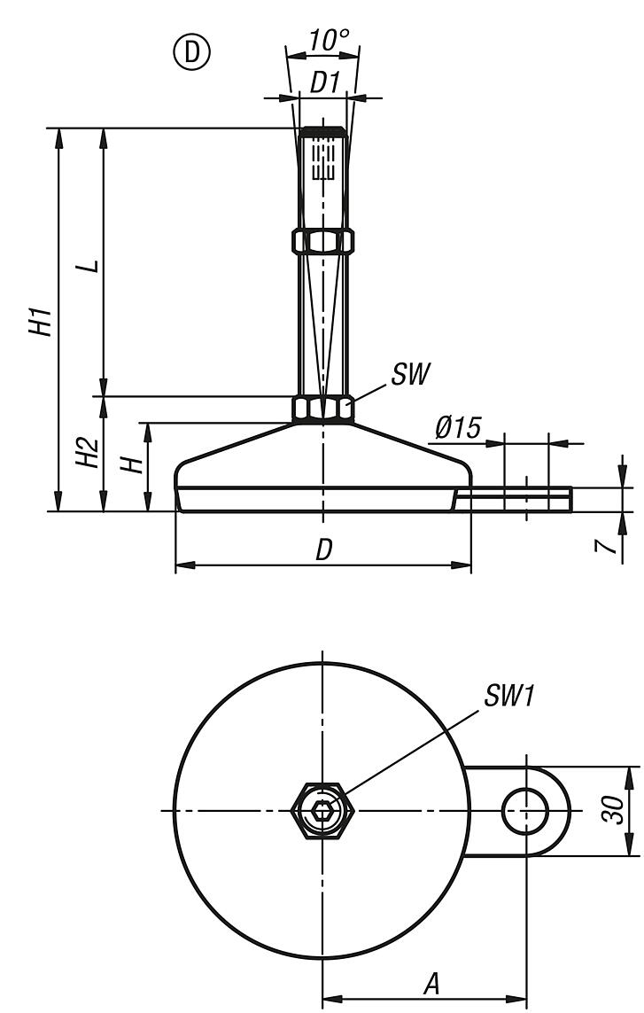 Levelling feet steel or stainless steel Form D